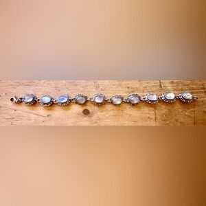 Vintage Natural Rainbow Moonstone Sterling Silver Floral Bracelet
